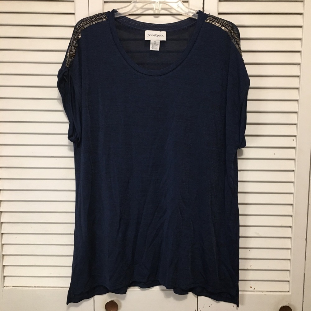 Peck & Peck Blue Beaded Blouse Size Extra Large